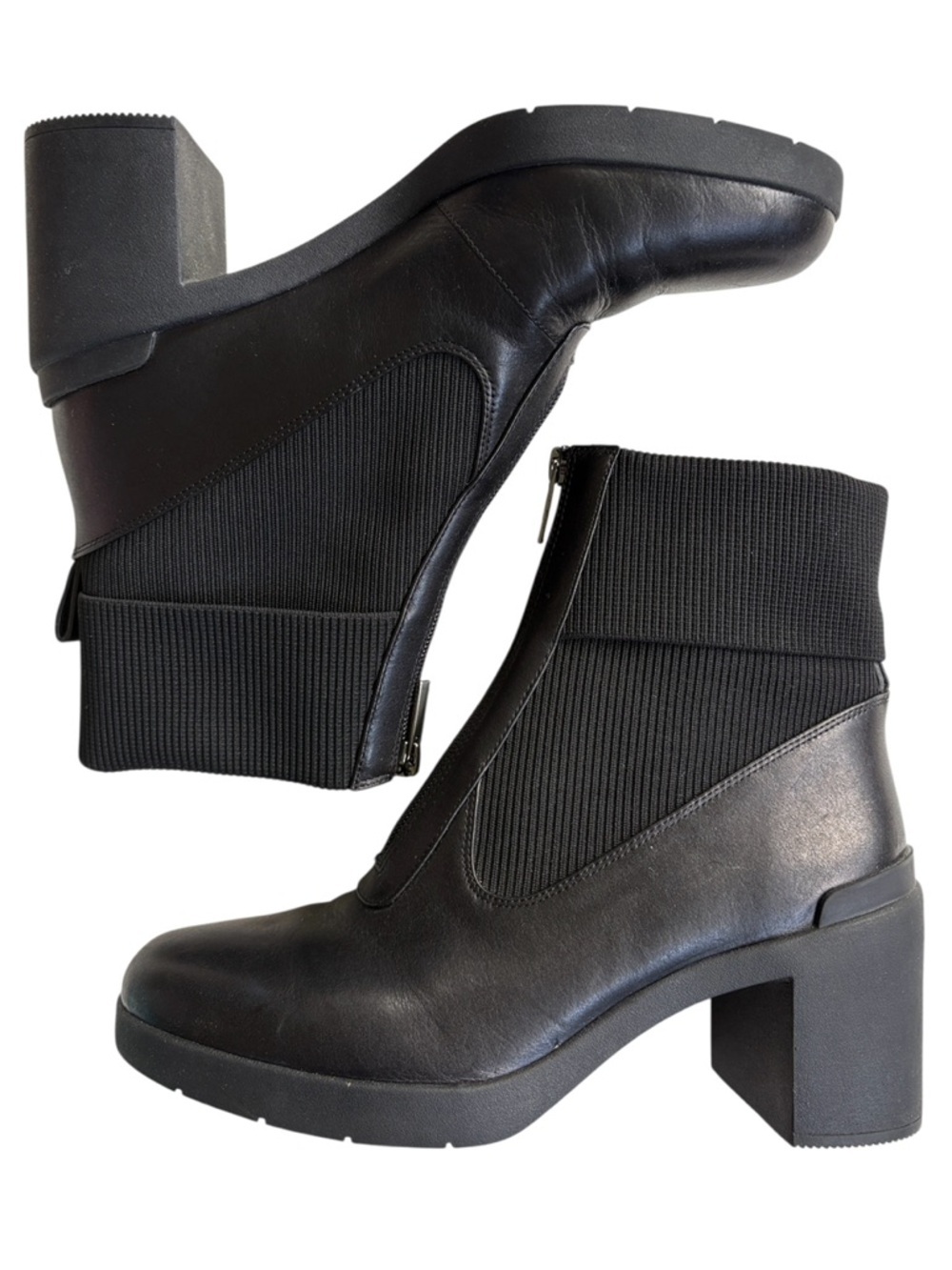 EUC ABEO Leather Metropolis Zip Heeled Boots Black Size 9.5 Retail $199.00